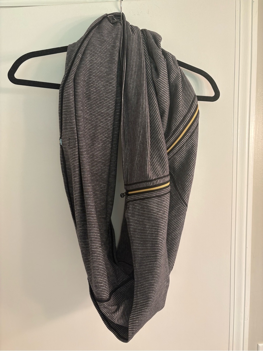 Lululemon Striped Infinity Scarf with Gold Zipper- Gray and Black